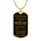 To My Son | Win or Learn | Dog Tag Necklace | Love, Mom